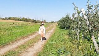 Walking naked in a orchard and pick apples!