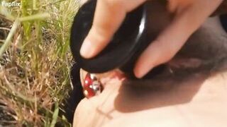 Sexy Hairy Biker Milf With Anal Plug Fucks Herself Outdoors In Nature