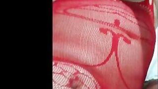 My chubby wife in red fishnets