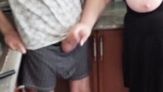 Mother-in-law jerks off to a cumshot before lunch