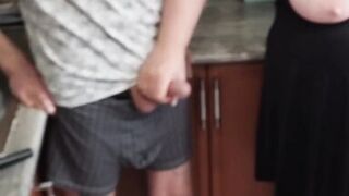 Mother-in-law jerks off to a cumshot before lunch