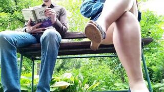 Curvy milf in pantyhose peeing next to me in the park, view from below