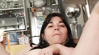 Milf eating banana and looking for my hole under my wet panties