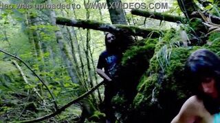 Wild threesome in the forest with a voyeur (Vaginal & Anal)