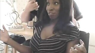 Sexy black chick with big boobs wearing sexy bustier deep throats and fucks - 2 image