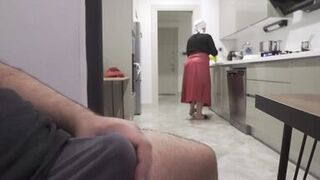 Caught jerking off while watching my Huge ass Hijab Stepmom. - 5 image