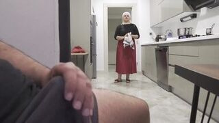 Caught jerking off while watching my Huge ass Hijab Stepmom. - 6 image