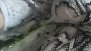 Sexy girl walks without panties and flashes her tits