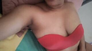 MY STEPMOM'S SLUT IN LINGERIE MASSAGING HER BIG TITS AND TRIES TO PUT HER FINGERS IN HER TIGHT PUSSY