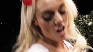 Gorgeous MILF makes a big cock disappear in her shaved pussy