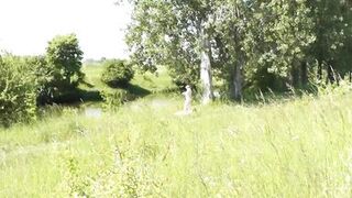 Milf sexy woman sunbathing naked on river bank. Random guy is watching. Naked in public. Public. Publicly. Wild beach Nudist. Perfect ass. Pussy. Blonde. Doggystyle. Woman got into doggy style position. Outdoor. Outside. Outdoors. Nudists. Naturist. POV - 11 image