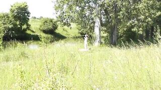 Milf sexy woman sunbathing naked on river bank. Random guy is watching. Naked in public. Public. Publicly. Wild beach Nudist. Perfect ass. Pussy. Blonde. Doggystyle. Woman got into doggy style position. Outdoor. Outside. Outdoors. Nudists. Naturist. POV