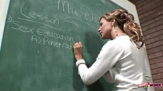 Mrs Demi Delia teaches a guy in evening school how to fuck her pussy raw