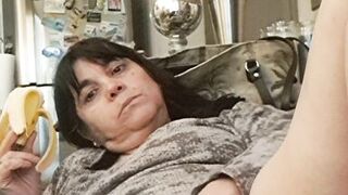 slut milf eats banana from her pussy