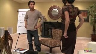 His big cock is perfect for the brunette milf boss with big tits who craves a giant cumshot