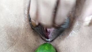 Pakistani Housewife Inserting Large Cucumber in Her Tight Pussy