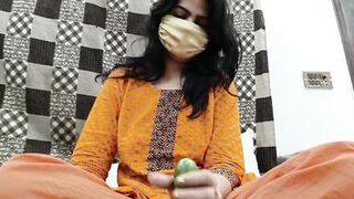 Pakistani Housewife Inserting Large Cucumber in Her Tight Pussy
