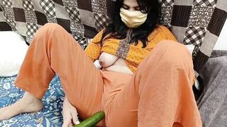 Pakistani Housewife Inserting Large Cucumber in Her Tight Pussy