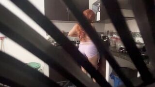 I HIDE TO SEE MY STEPMOM'S PERVERT WITH A HUGE ASS WHILE SHE MASTURBATES STANDING IN THE KITCHEN - 13 image