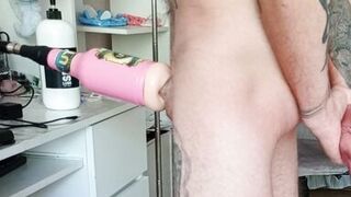 son-in-law masturbates dick with a sex machine and cums