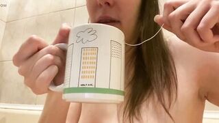 MILF Drink Water and Tea and Then Pee From Hairy Pussy - 12 image