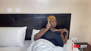 Ebony girl with a huge tits fucked by a black guy with a big cock