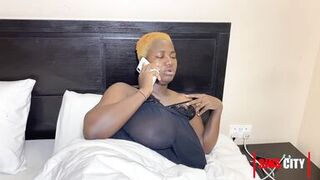 Ebony girl with a huge tits fucked by a black guy with a big cock