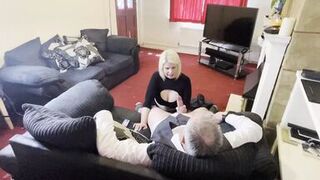 Skyler is sucking on her vape and sucking on a big cock