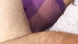 Sexy Purple Bodystocking Cumshot