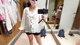 Hot amateur wife tries on clothes in dressing room. Sexy latina hairy pussy, big tits, big ass, big nipples. - 12 image