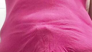 Wife cleaning her hairy pussy