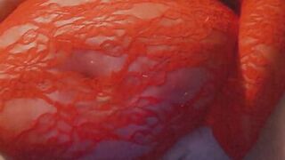 In Lace Red Dress Playing with My Pussy