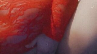 In Lace Red Dress Playing with My Pussy