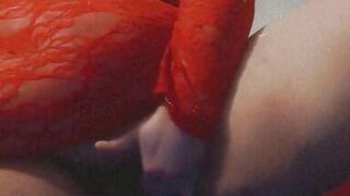 In Lace Red Dress Playing with My Pussy