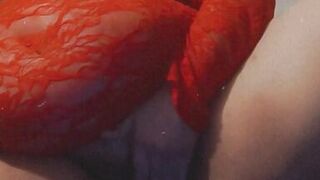 In Lace Red Dress Playing with My Pussy