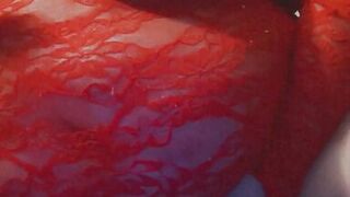 In Lace Red Dress Playing with My Pussy