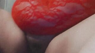 In Lace Red Dress Playing with My Pussy