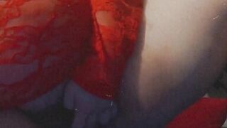 In Lace Red Dress Playing with My Pussy