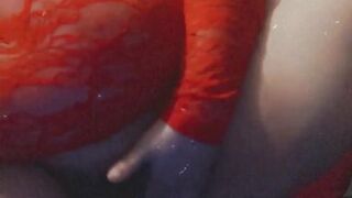 In Lace Red Dress Playing with My Pussy