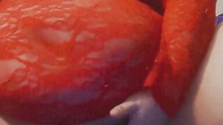 In Lace Red Dress Playing with My Pussy