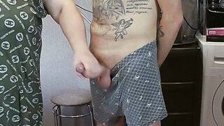 mother-in-law gives a deep blowjob jerks off a dick before a cumshot