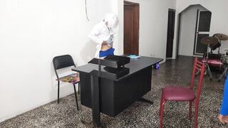 THE DOCTOR HAS SEX WITH HIS SECRETARY IN THE CUSTOMER SERVICE OFFICE. SHE RIDES HIM VERY SENSUALLY ON THE DESK AT WORK - 15 image