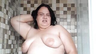 Bbw having some showertime fun. - 2 image