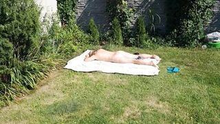 I spy on my stepmother, she is sunbathing naked in the yard - 10 image