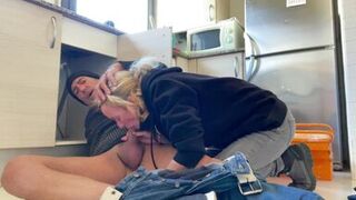 BLOWJOB TO THE PLUMBER IN MY KITCHEN - HOT WIFE