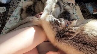 POV my first fuck in my new fur coat, cum on my hairy pussy - 1 image