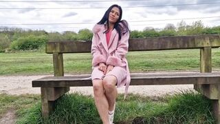 Nicky Brill no panties and see through dress in public and peeing