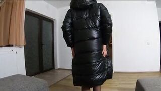 Cum Play on My New Long Black Shiny and Puffy Jacket 184 - This Jacket Is From a Fan Who Enjoys My Fetish. My Friend Liked My Ne