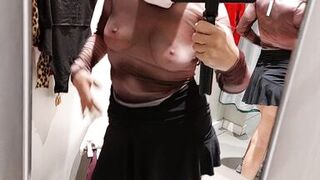 Amateur wife trying on clothes. hairy pussy, sexy brunette, big ass, sexy clothes, panties, socks, shorts, pantyhose