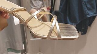 Sexy brunette tries on clothes in fitting room. I'm looking at a hairy mom, hairy pussy, big tits, big ass.